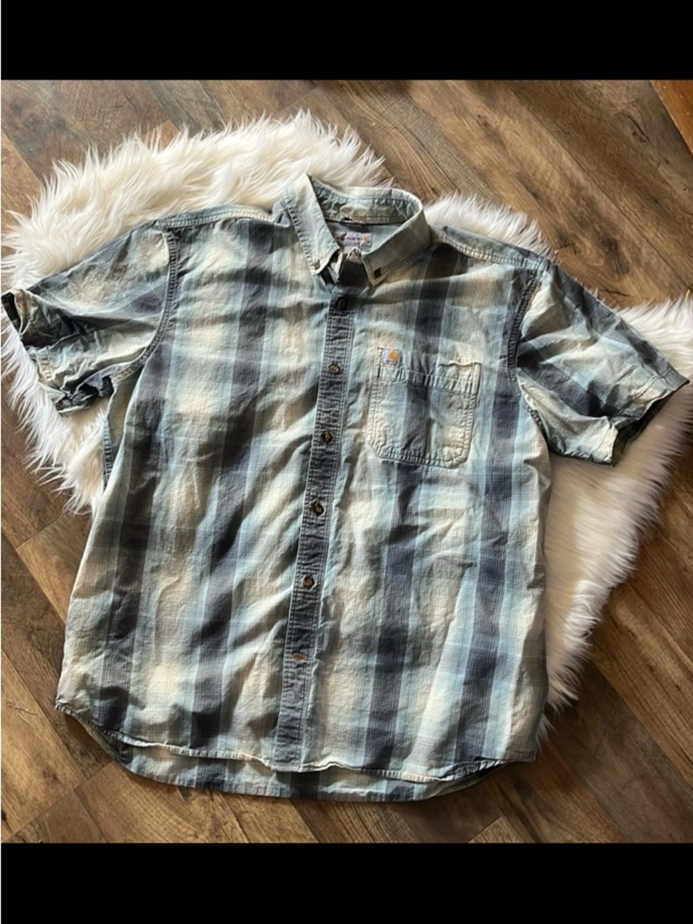 Men's Carhartt green collard short sleeve relaxed fit button down shirt